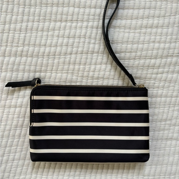 Kate Spade Leoni Wilson Road Nylon Wristlet, French Stripe Black and Cream - Picture 10 of 15